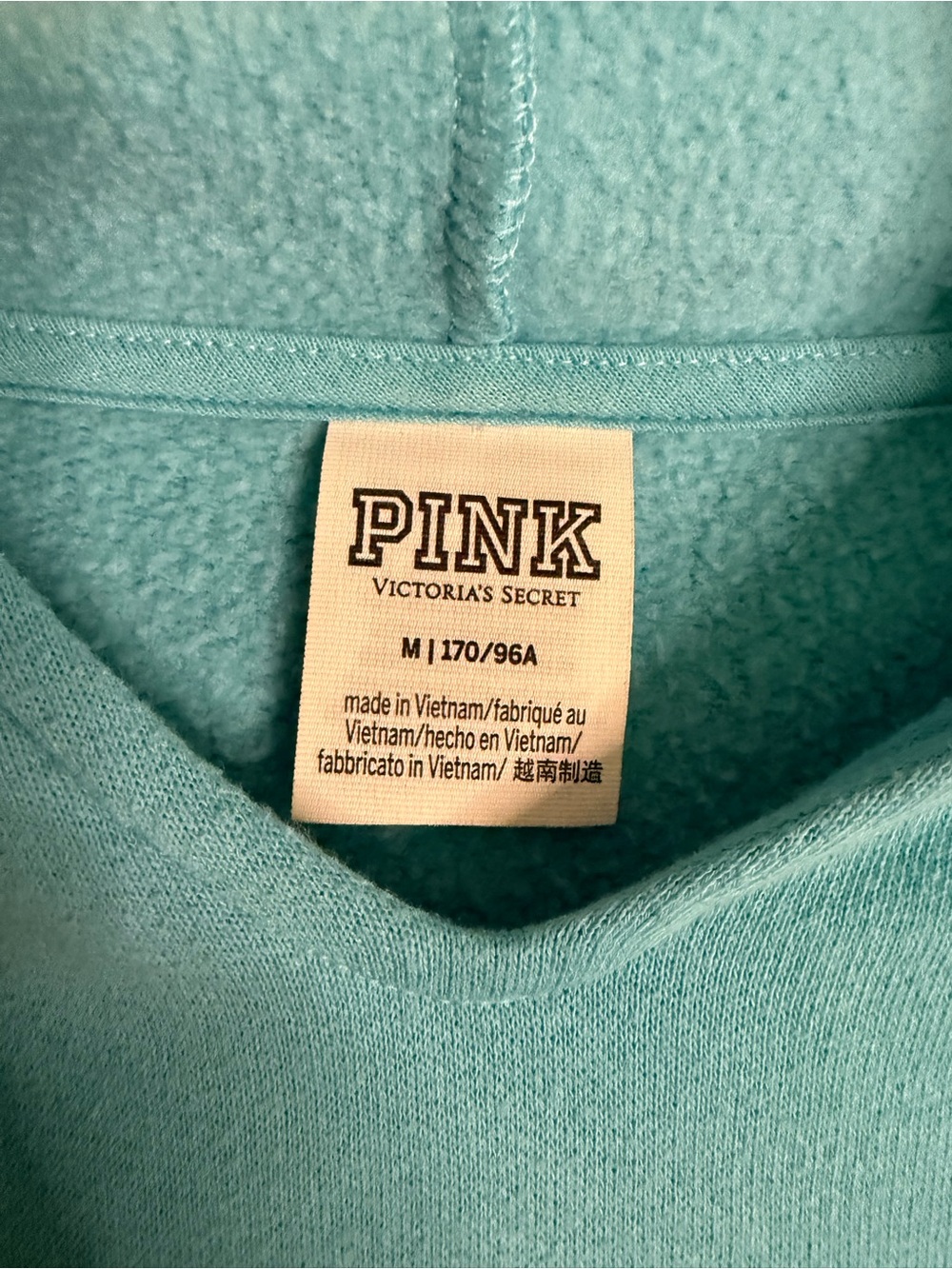 PINK Victoria's Secret Light Blue Hoodie with Black Script - Picture 2 of 4